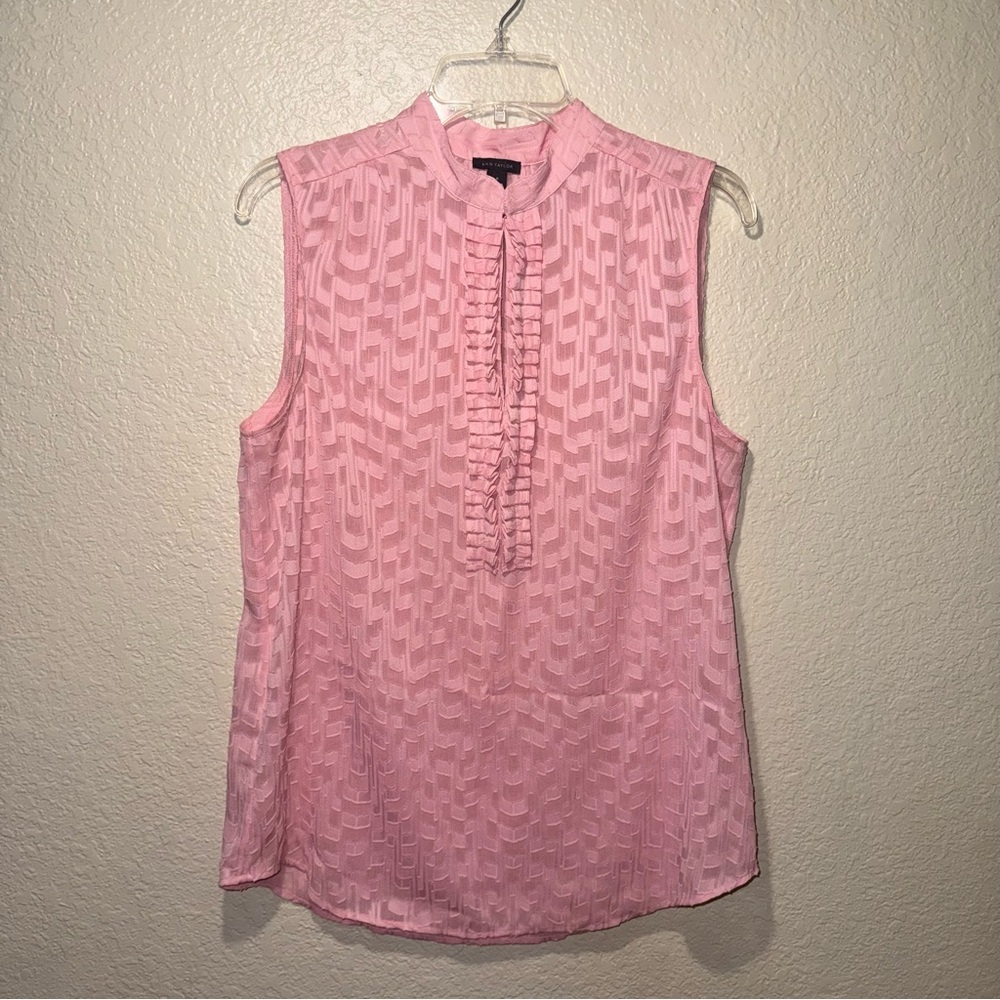 Ann Taylor Pink Ruffle Blouse Women’s M Sheer Sleeveless Career Top